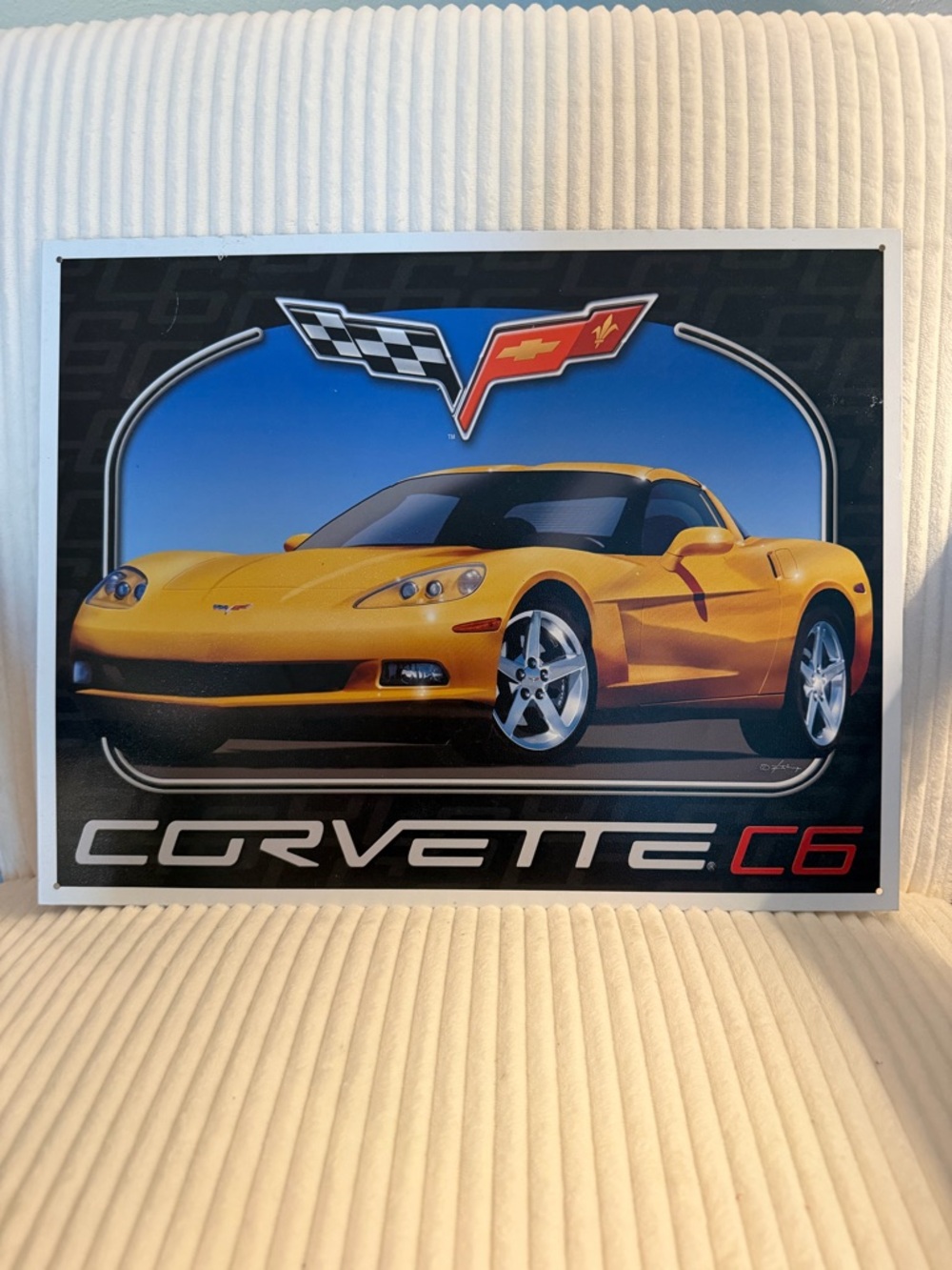 Vintage General Motors Chevrolet Corvette C6 Yellow Sports Car Metal Tin Sign